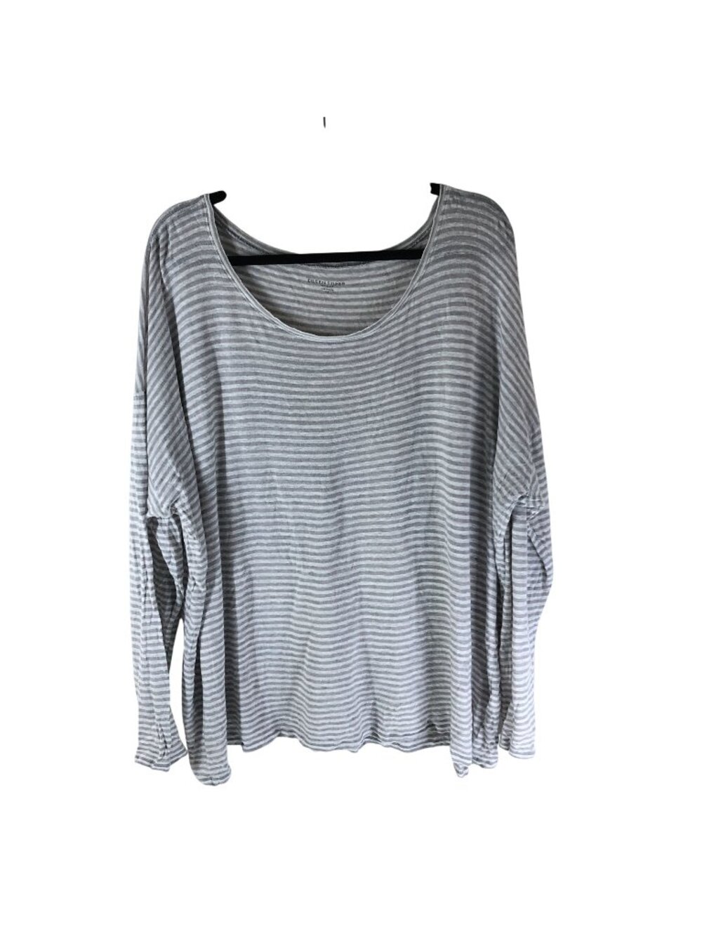 Eileen Fisher Women’s Long Sleeve Striped Linen Knit Top Gray White 1X